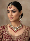 ASMITA Deep Ruby Kundan necklace set with Maangtika, Indian Pakistani traditional wedding bridal jewelry