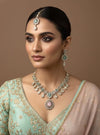 ZEYA Mint pink Kundan and cz zircon Choker necklace earrings and maangtika,Indian Pakistani traditional jewelery in Victorian style