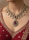 ZEYA Ruby red Kundan and cz zircon Choker necklace earrings and maangtika,Indian Pakistani traditional jewelery in Victorian style