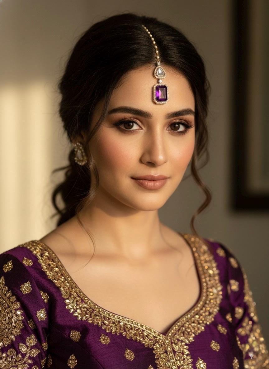 SAIRA Purple doublet stone maangtika, Indian bridal jewelry