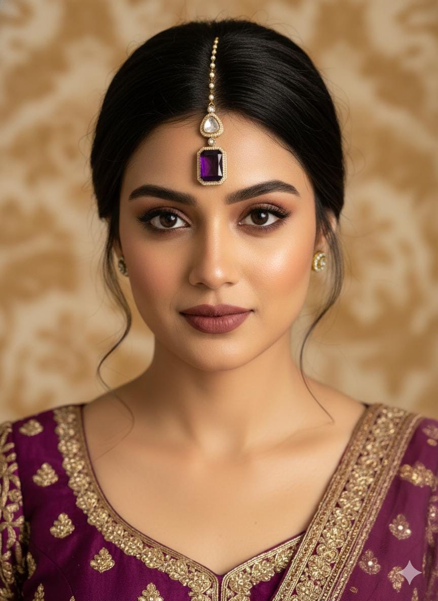 SAIRA Purple doublet stone maangtika, Indian bridal jewelry