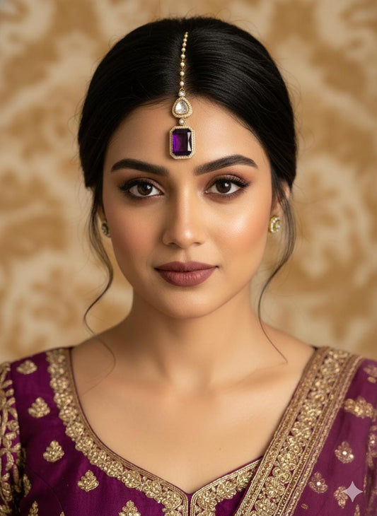 SAIRA Purple doublet stone maangtika, Indian bridal jewelry