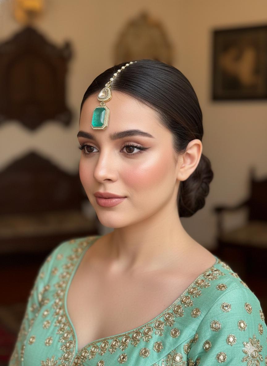 SAIRA Mint doublet stone maangtika, Indian bridal jewelry/ mint colour forehead jewelry