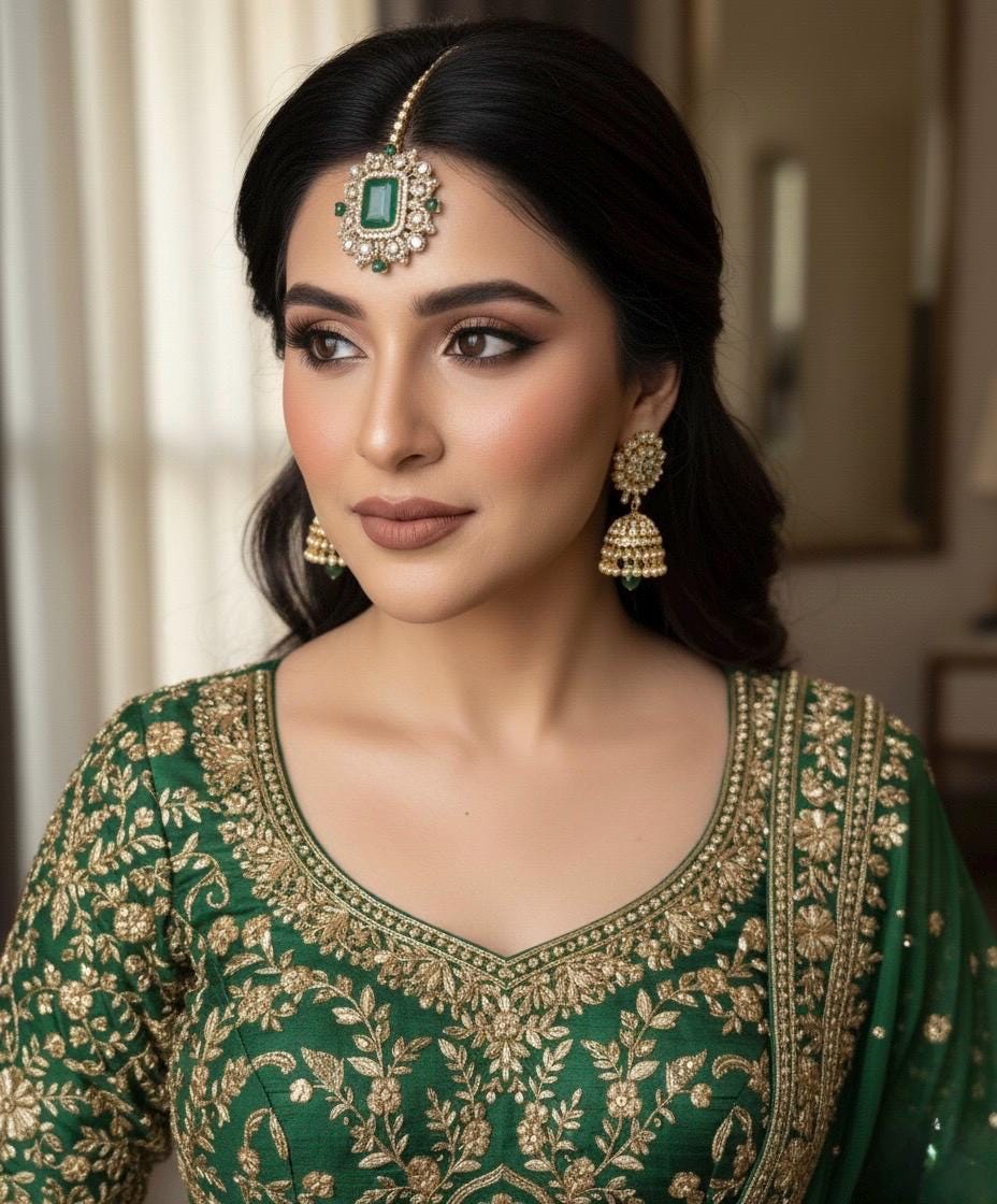HANIA Emerald green doublet stone maangtika, Indian bridal jewelry