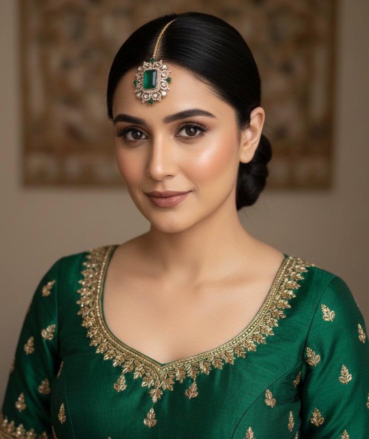HANIA Emerald green doublet stone maangtika, Indian bridal jewelry