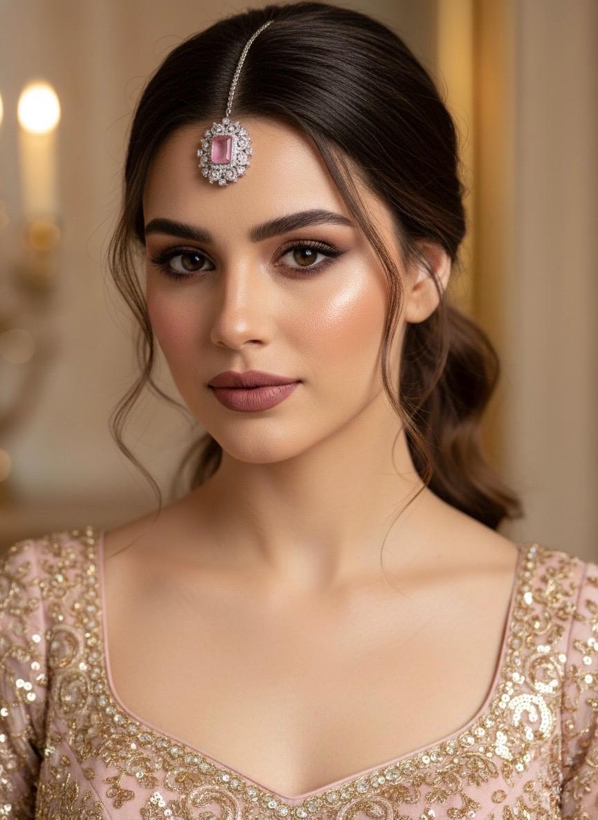 HANIA Pink doublet stone maangtika, Indian bridal jewelry/ forehead accessory