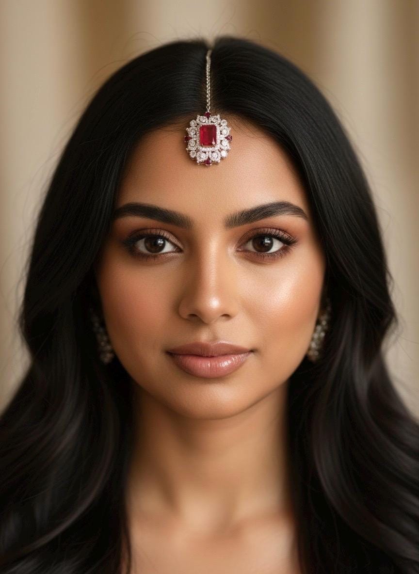 HANIA Ruby red doublet stone maangtika, Indian bridal jewelry