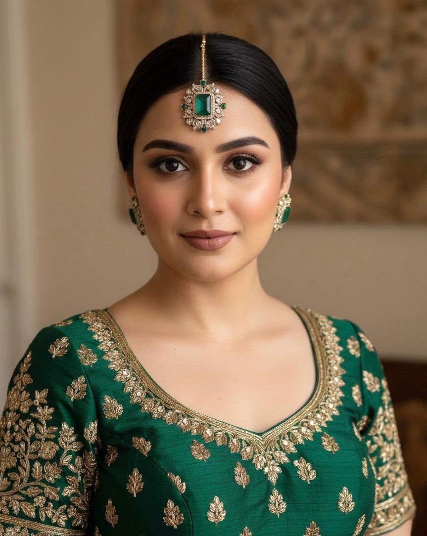 HANIA Emerald green doublet stone maangtika, Indian bridal jewelry