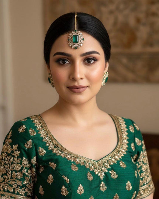 HANIA Emerald green doublet stone maangtika, Indian bridal jewelry