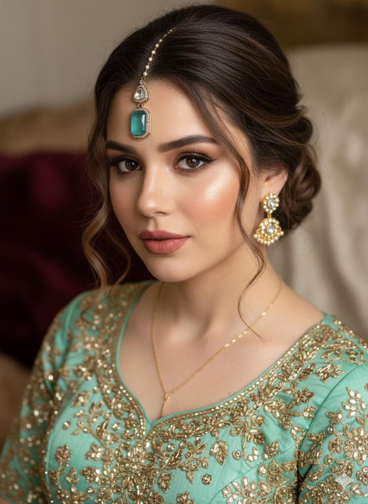 SAIRA Mint doublet stone maangtika, Indian bridal jewelry/ mint colour forehead jewelry