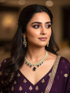 LAYLA Purple zircon sleek necklace set in  muted golden polish, Indian pakistani bridal  jewelry in purple colour
