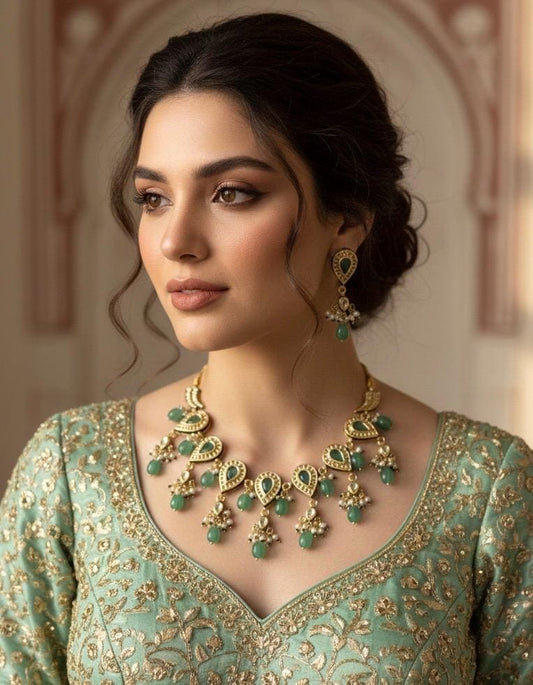 VEDIKA Sabyasachi inspired Mint  Fusion Kundan necklace set, indian wedding Rajwada jewelry/ pakistani jewelry