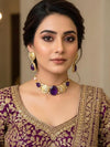 MEHA Purple Doublet Stone Choker Necklace Set with Earrings,Indian Pakistani wedding jewelry