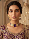 MEHA Purple Doublet Stone Choker Necklace Set with Earrings,Indian Pakistani wedding jewelry
