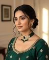 ZIMAL Green colour kundan and zircon choker  Necklace set, Indian Pakistani wedding bridal jewelry, green colour traditional jewelry