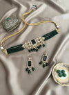 ZIMAL Green colour kundan and zircon choker  Necklace set, Indian Pakistani wedding bridal jewelry, green colour traditional jewelry