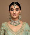 HAYA Mint and golden cz Kundan choker necklace set with maangtika, Indian Pakistani wedding bridal jewelry