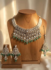 HAYA Mint and golden cz Kundan choker necklace set with maangtika, Indian Pakistani wedding bridal jewelry