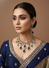 SHAMA navy blue cz and zircon  necklace set in mehndi golden polish, Indian pakistani bridal  jewelry in blue colour and antique polish