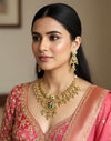 IDIKA Gold tone Heritage jewelry, Indian  matt golden South Indian temple jewelry, ethnic traditional necklace set
