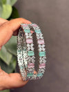 SIMI American diamond bangle set in mint pink stones, AD bangle set,cz zircon ,bridal,indian bangles,pakistani bangles, mint green pink