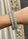 SIMI American diamond bangle set in mint pink stones, AD bangle set,cz zircon ,bridal,indian bangles,pakistani bangles, mint green pink