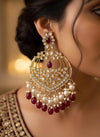 LIA Ruby maroon Royal Kundan chandbali earrings in golden tone, Indian traditional Earrings,Pakistani Wedding bridal Jewelry
