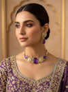 MEHA Purple Doublet Stone Choker Necklace Set with Earrings,Indian Pakistani wedding jewelry