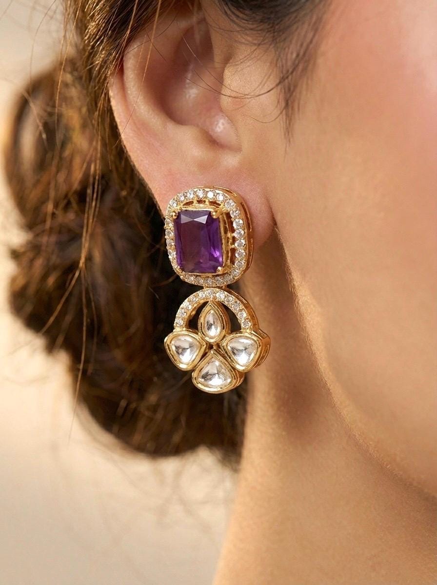 LAVYA Purple Doublet Stone Choker Necklace Set with Earrings,Indian Pakistani wedding jewelry
