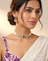 LAVYA Purple Doublet Stone Choker Necklace Set with Earrings,Indian Pakistani wedding jewelry