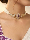 LAVYA Purple Doublet Stone Choker Necklace Set with Earrings,Indian Pakistani wedding jewelry