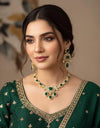 KETAKI Green Necklace and earrings set, Indian Pakistani traditional jewelry, green colour Kundan set