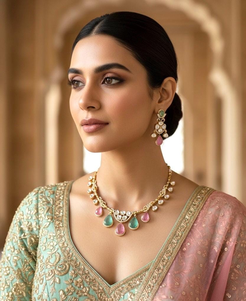 AMAYA Mint Pink Hasli Necklace Set