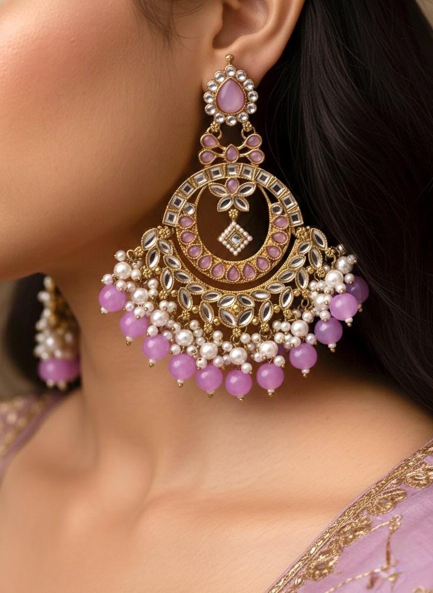 OSHINI lavender Purple big chandbali statement earrings / Bollywood Chandbali