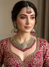 TANJINA Deep Ruby pink and golden cz Kundan choker necklace set with maangtika, Indian Pakistani wedding bridal jewelry