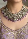 BANU Mauve/ Light purple and golden cz Kundan choker necklace set with maangtika, Indian Pakistani wedding bridal jewelry