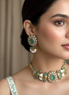 NIYA Sabyasachi inspired mint kundan choker with Earrings, Indian Pakistani traditional wedding jewelry,mint colour necklace set