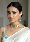 NIYA Sabyasachi inspired turquoise blue kundan choker with Earrings, Indian Pakistani traditional wedding jewelry, blue colour necklace set