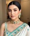 NIYA Sabyasachi inspired turquoise blue kundan choker with Earrings, Indian Pakistani traditional wedding jewelry, blue colour necklace set