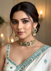 NIYA Sabyasachi inspired turquoise blue kundan choker with Earrings, Indian Pakistani traditional wedding jewelry, blue colour necklace set