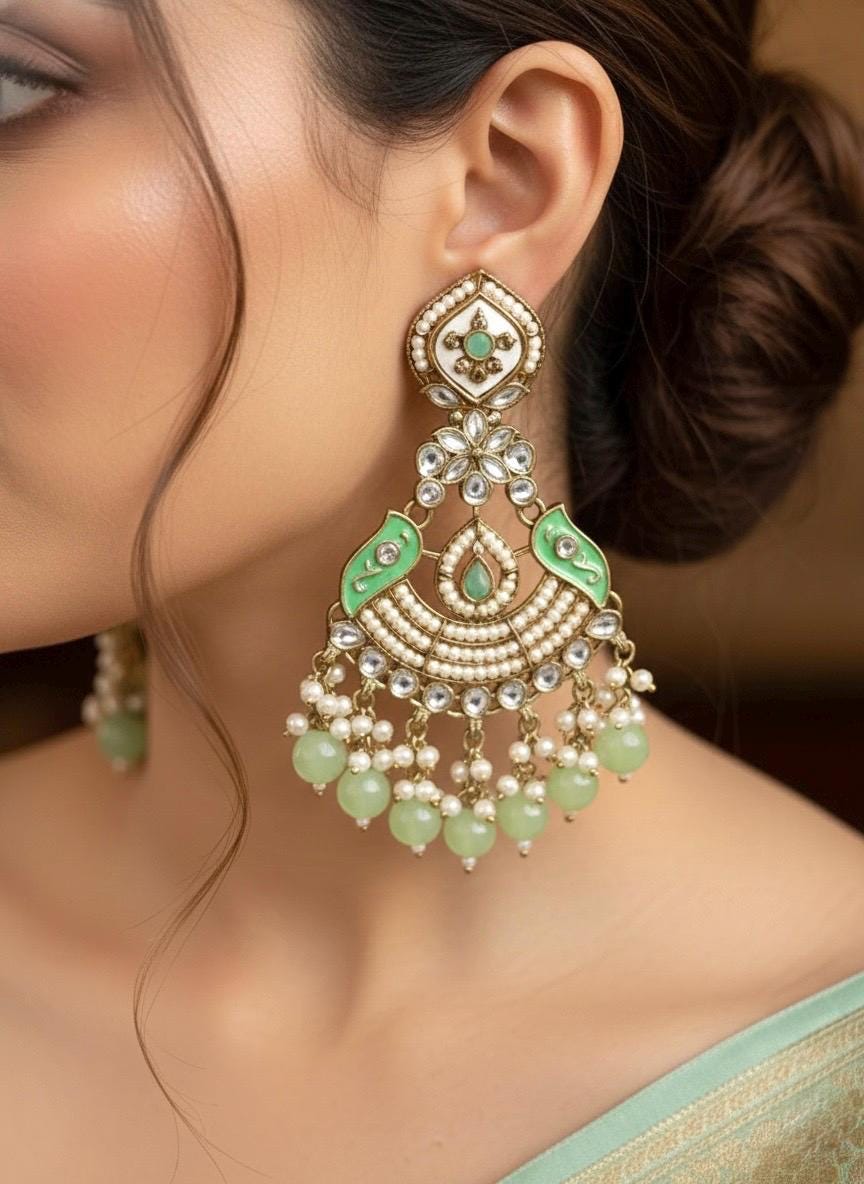 KOYAL Mint green mother of pearl earrings mint colour shell earrings mint green long pearl earrings MOP jewelry indian pakistani   danglers