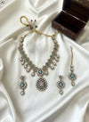ZEYA Mint pink Kundan and cz zircon Choker necklace earrings and maangtika,Indian Pakistani traditional jewelery in Victorian style