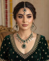ZEYA Kundan and cz zircon Choker necklace earrings and maangtika in green colour ,Indian Pakistani traditional jewelery in Victorian style