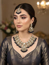 CHARVI navy blue and golden cz Kundan necklace set with maangtika, Indian Pakistani wedding bridal jewelry