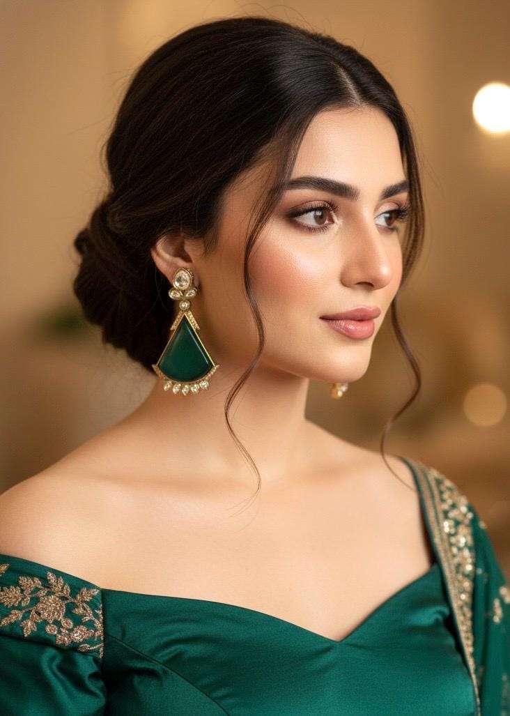 VINA Green doublet stone earrings / Bollywood kundan earrings /Indian Pakistani jewelry