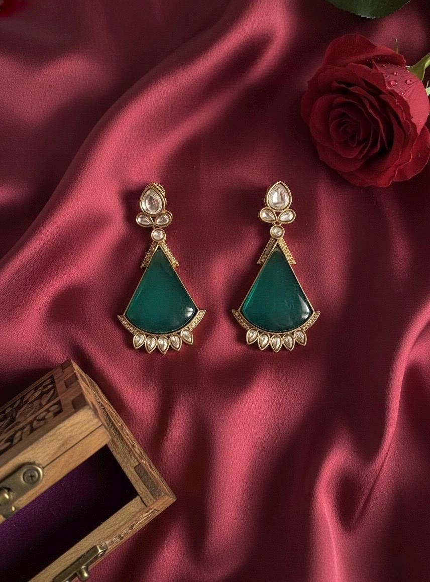 VINA Green doublet stone earrings / Bollywood kundan earrings /Indian Pakistani jewelry