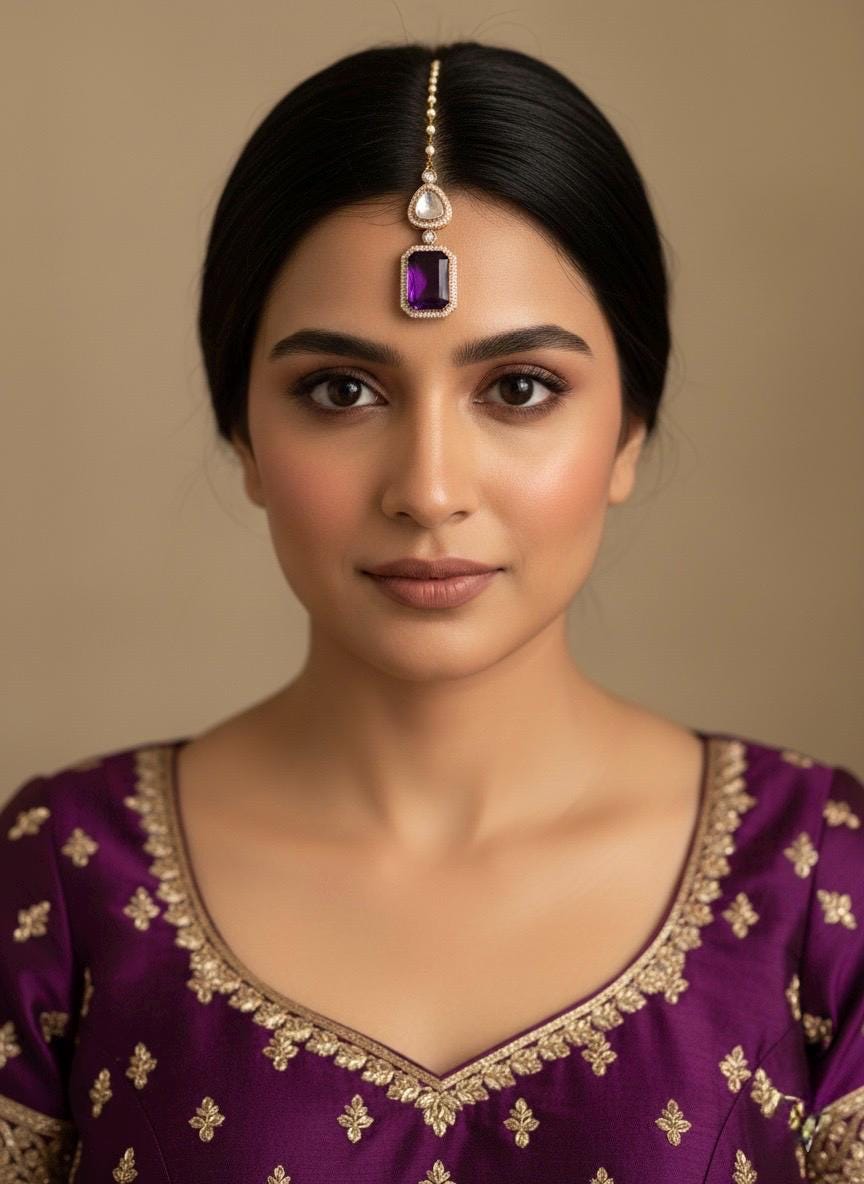 SAIRA Purple doublet stone maangtika, Indian bridal jewelry