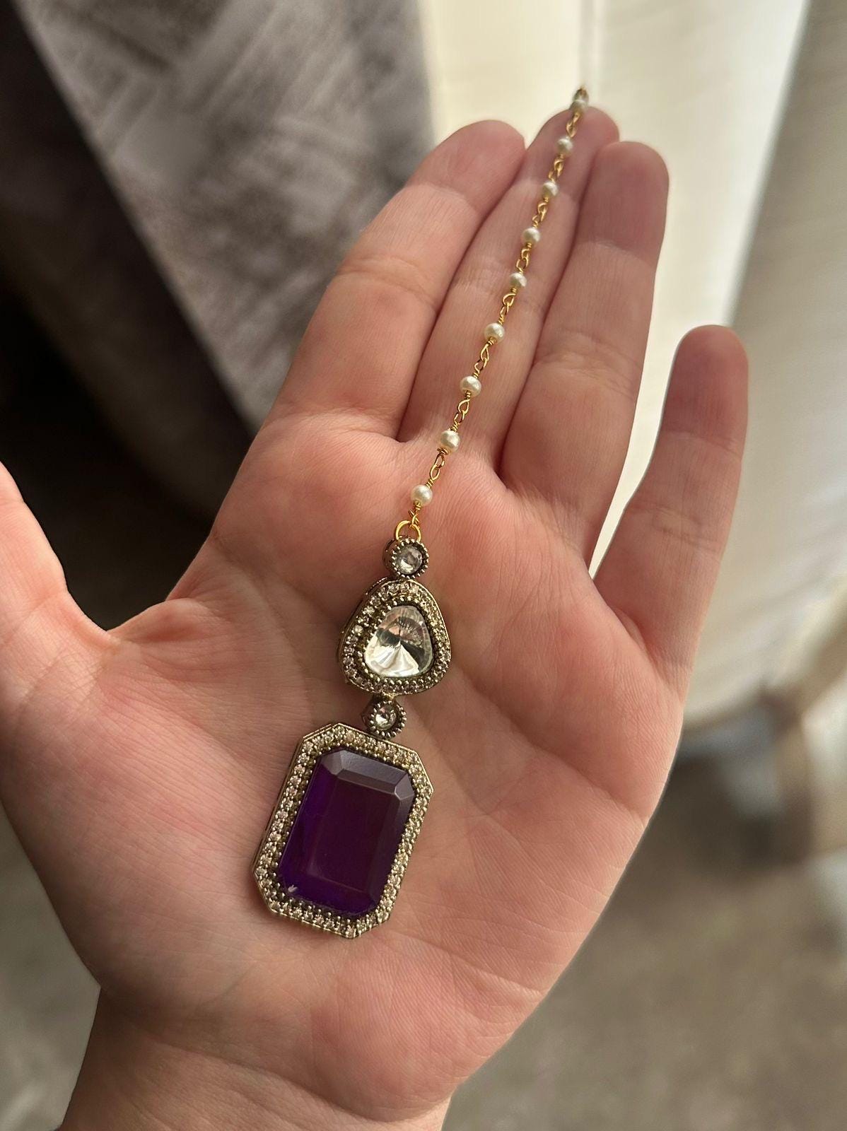 SAIRA Purple doublet stone maangtika, Indian bridal jewelry