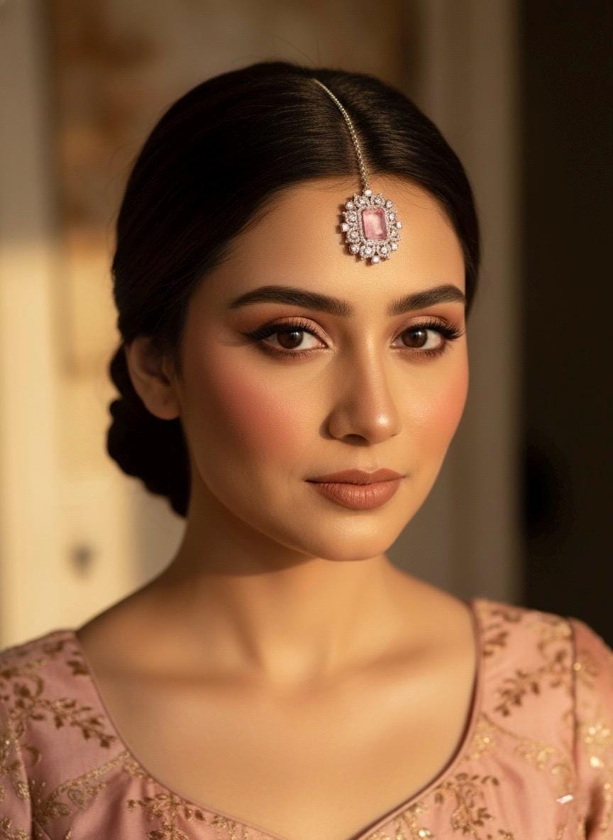 HANIA Pink doublet stone maangtika, Indian bridal jewelry/ forehead accessory