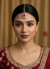 HANIA Ruby red doublet stone maangtika, Indian bridal jewelry